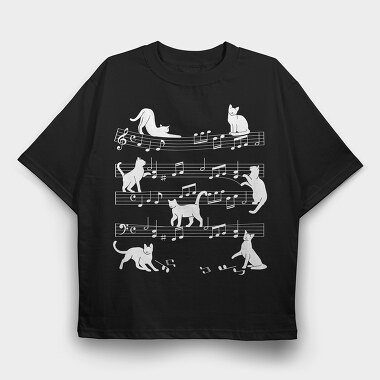 Music Staff Cats, Tricou Oversize Barbati (Unisex)