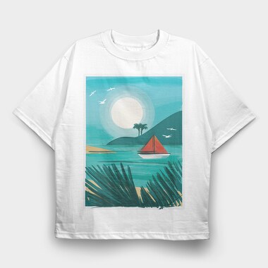 Watercolor Beach, Tricou Oversize Barbati (Unisex)