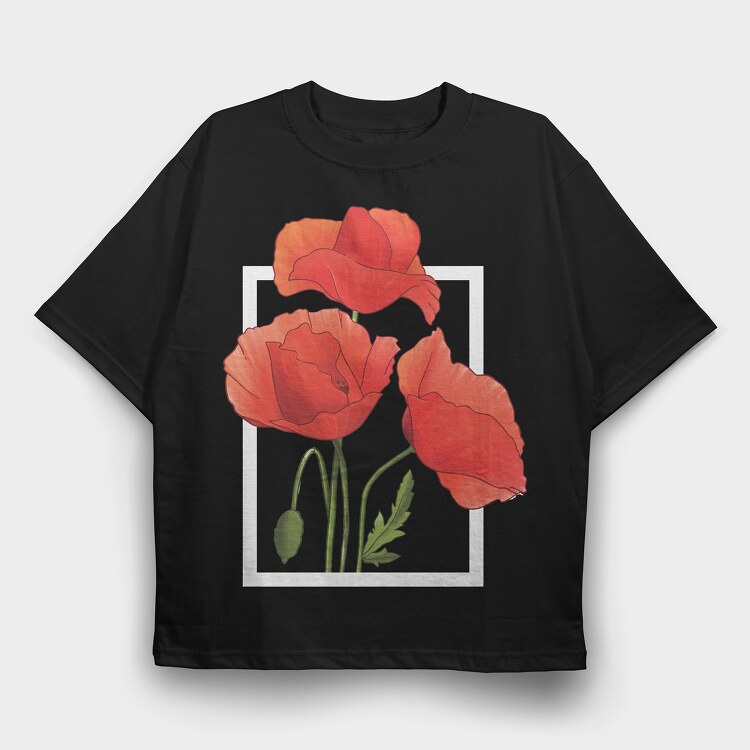 Watercolor Poppies, Tricou Oversize Barbati (Unisex)