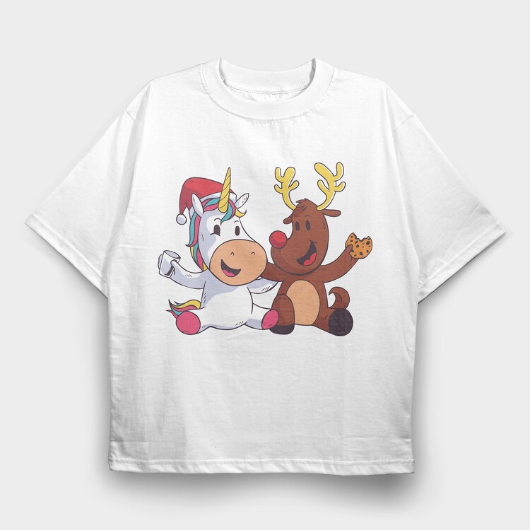 Unicorn Deer Christmas, Tricou Oversize Barbati (Unisex)