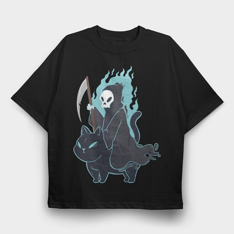 Reaper And Cat, Tricou Oversize Barbati (Unisex)