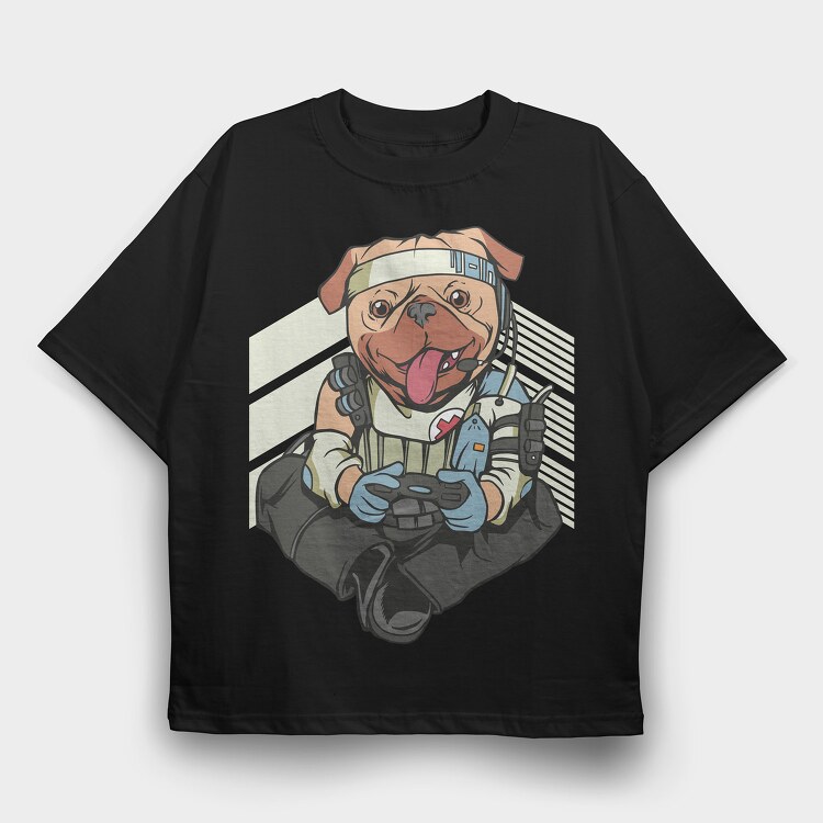 Gamer Pug, Tricou Oversize Barbati (Unisex)