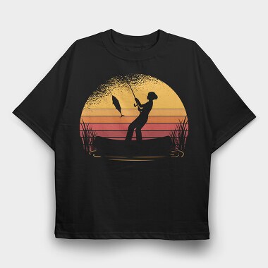 Woman Fishing Sunset, Tricou Oversize Barbati (Unisex)