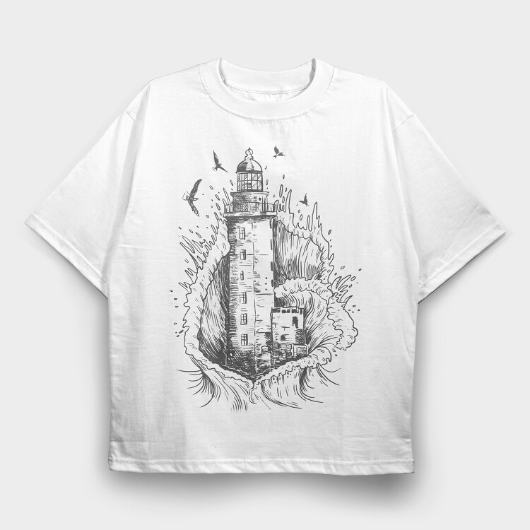 Lighthouse Wave, Tricou Oversize Barbati (Unisex)