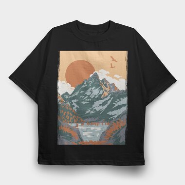 Vintage Mountain, Tricou Oversize Barbati (Unisex)