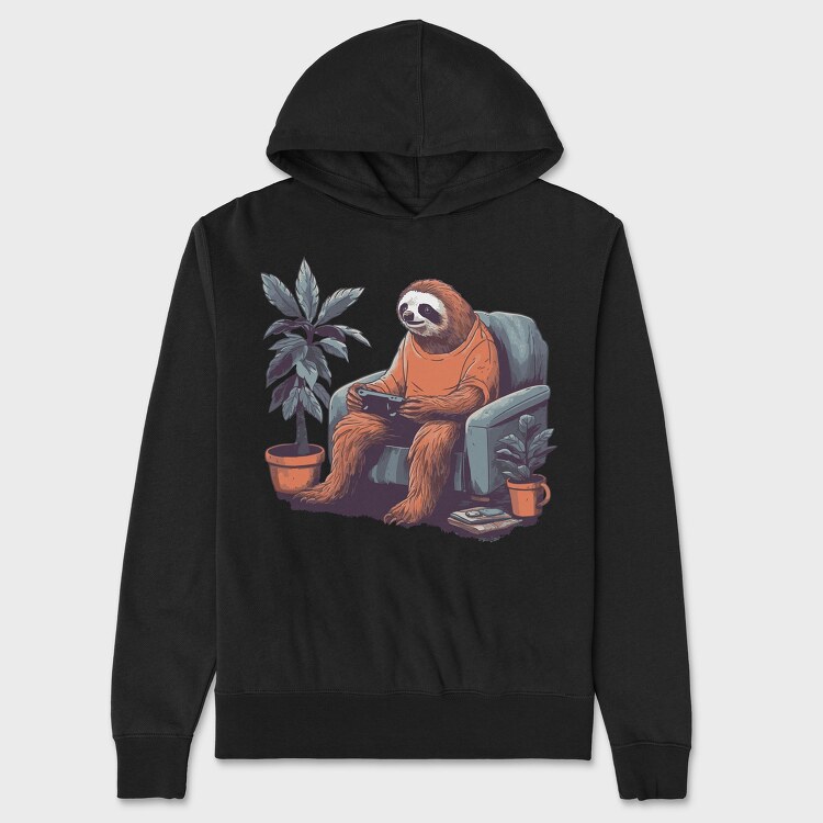 Chill Sloth Playing Video Games, Hanorac Oversize Barbati (Unisex)