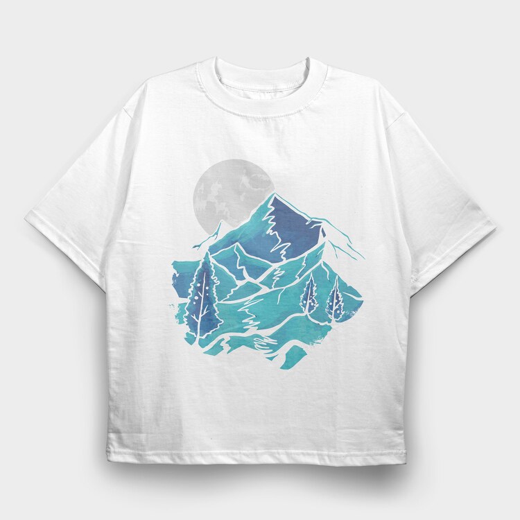 Watercolour Moon Landscape, Tricou Oversize Barbati (Unisex)