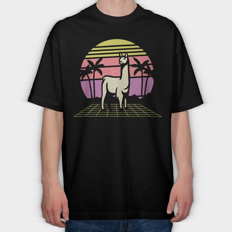 Retro Llama, Tricou Oversize Barbati (Unisex)