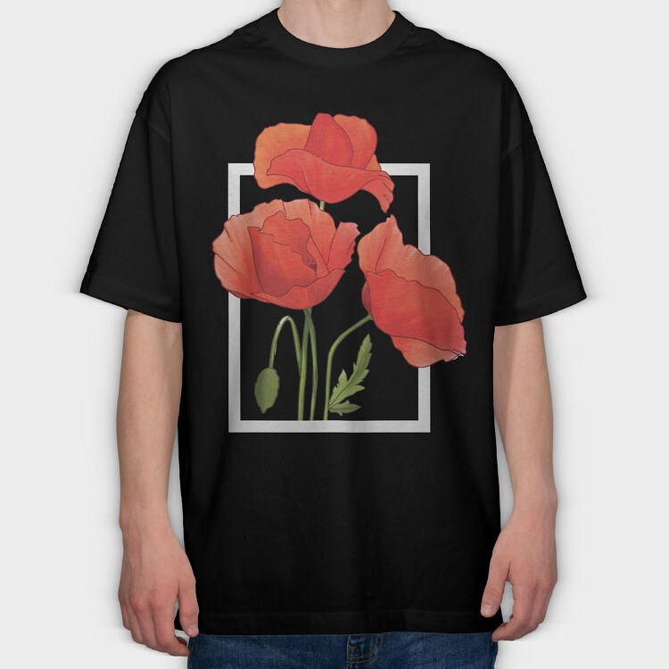 Watercolor Poppies, Tricou Oversize Barbati (Unisex)