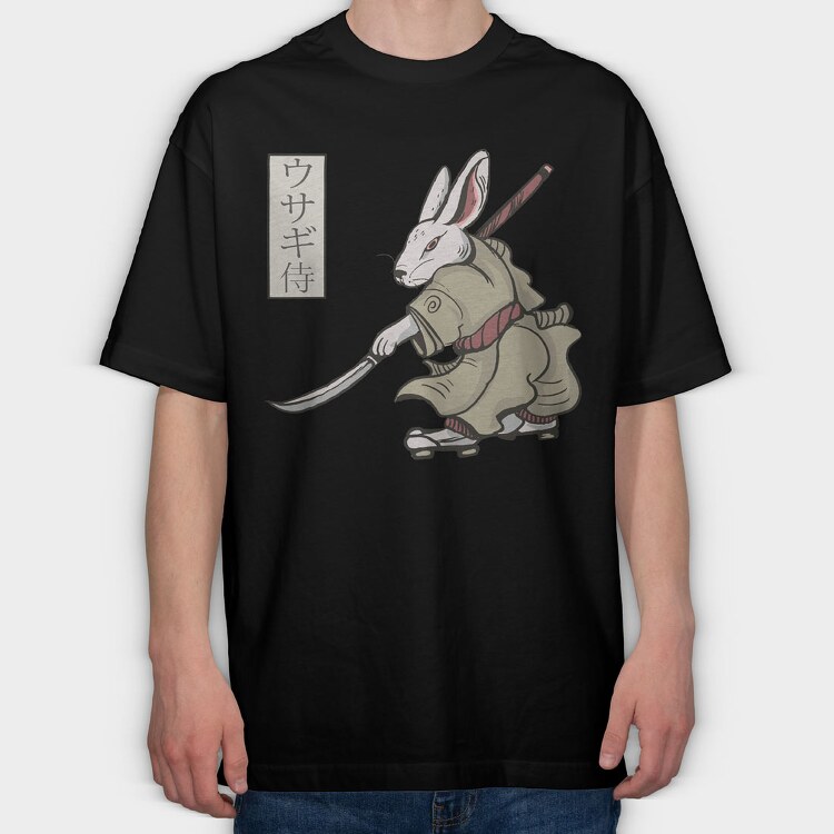 Rabbit Samurai, Tricou Oversize Barbati (Unisex)