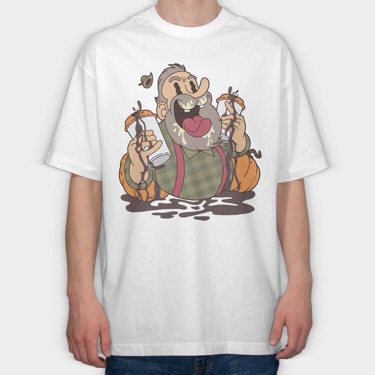 Cartoon Coffee Pumpkin, Tricou Oversize Barbati (Unisex)