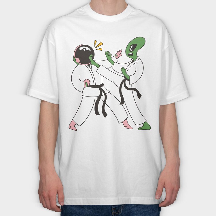 Astronaut Alien Karate, Tricou Oversize Barbati (Unisex)