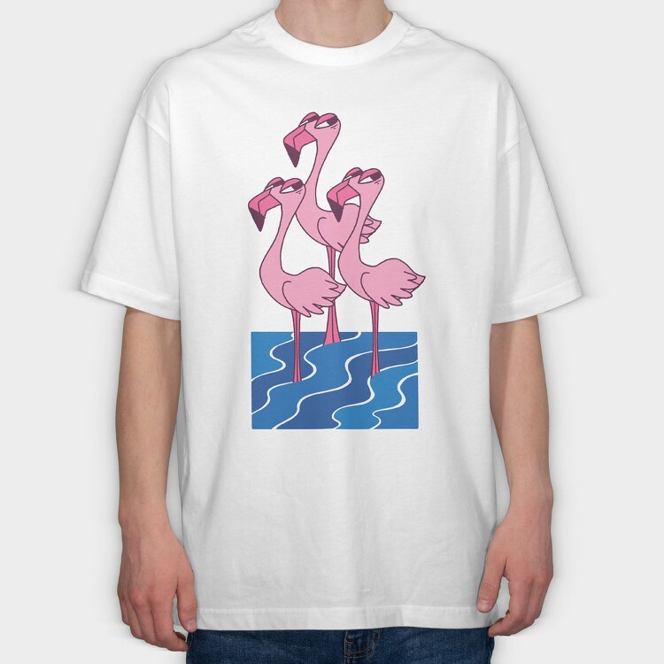 Flamingo Trio, Tricou Oversize Barbati (Unisex)