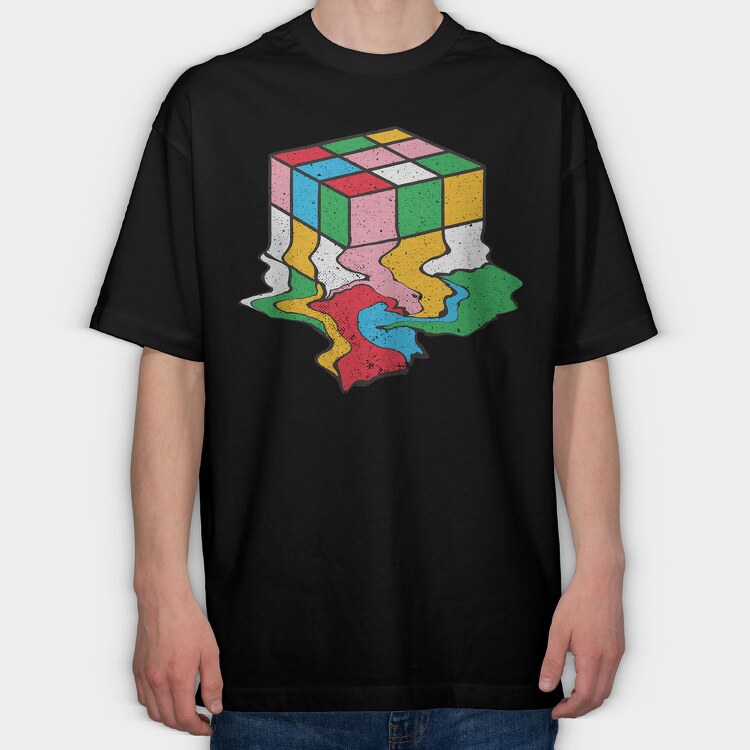 Melting Rubiks Cube, Tricou Oversize Barbati (Unisex)