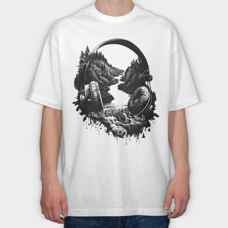 headphone landscape, Tricou Oversize Barbati (Unisex)