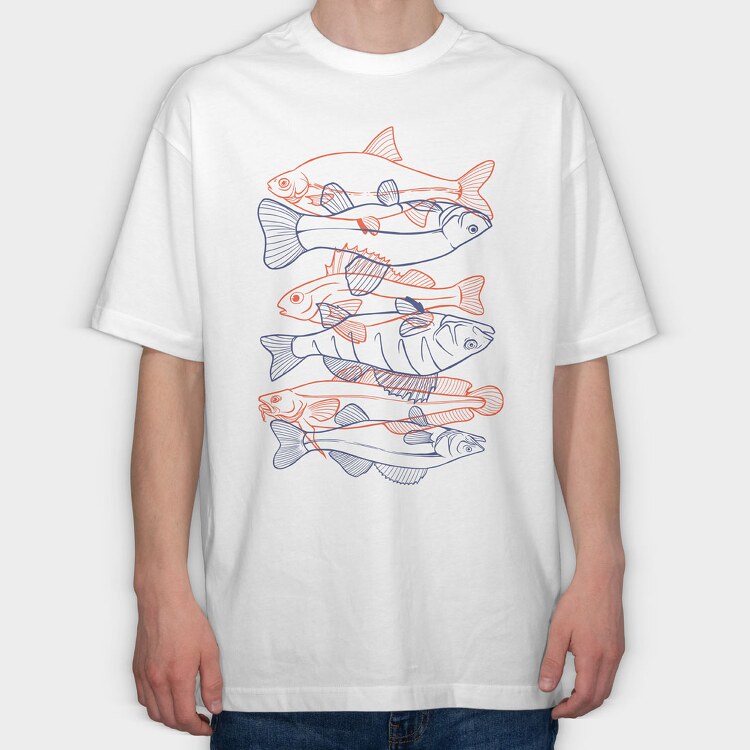 Fish Set Color, Tricou Oversize Barbati (Unisex)