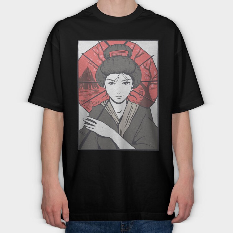 Geisha Umbrella, Tricou Oversize Barbati (Unisex)