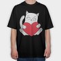 Cat Holding Heart, Tricou Oversize Barbati (Unisex)