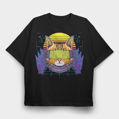 Cyber Cat Vibes, Tricou Oversize Barbati (Unisex)