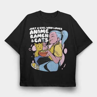Ramen Cat Love, Tricou Oversize Barbati (Unisex)
