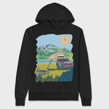 Camping on the Lake Landscape, Hanorac Oversize Barbati (Unisex)