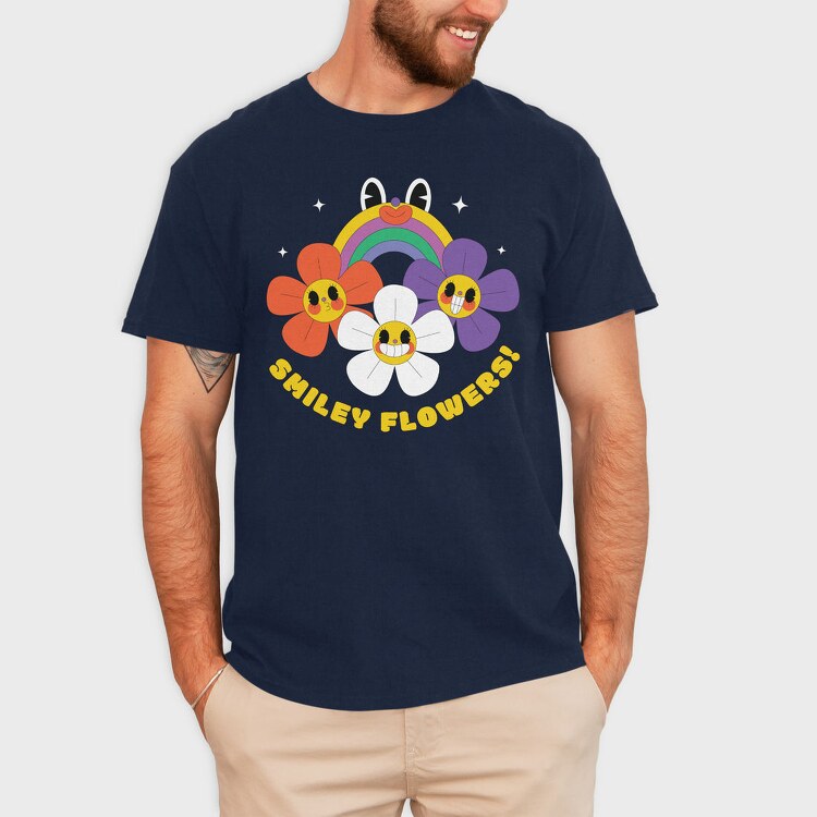 Flower Power Smiley, Tricou Barbati (Unisex)