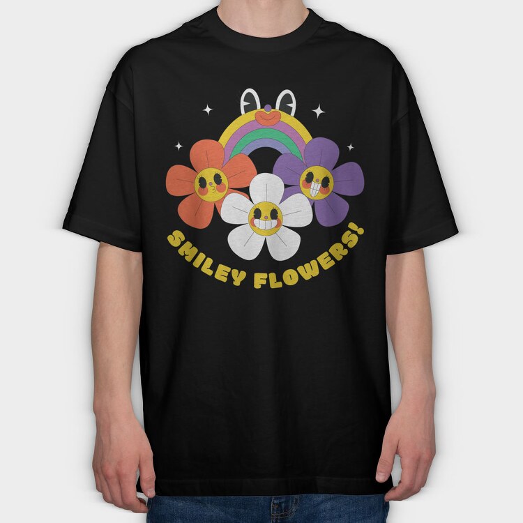 Flower Power Smiley, Tricou Oversize Barbati (Unisex)
