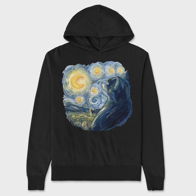 Starry Night Cat, Hanorac Oversize Barbati (Unisex)