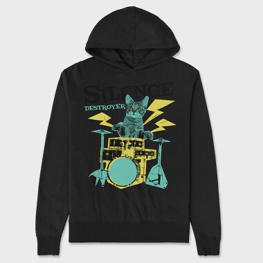 Cat Drummer 3, Hanorac Oversize Barbati (Unisex)