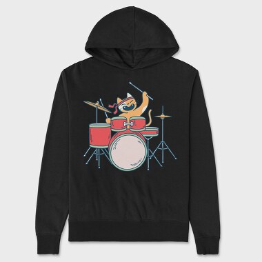 Cat Drummer, Hanorac Oversize Barbati (Unisex)