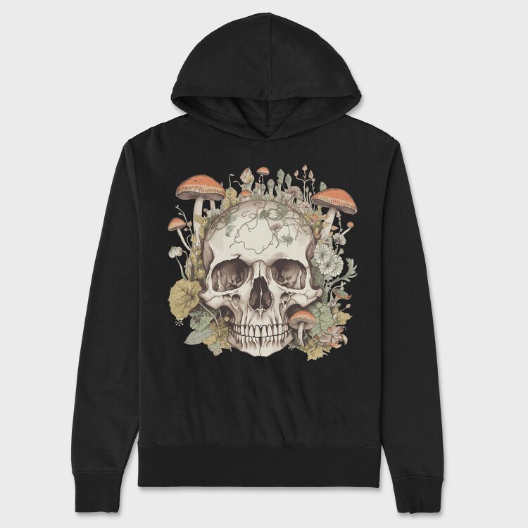 Skull With Mushrooms and Flowers, Hanorac Oversize Barbati (Unisex)