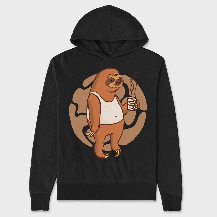 Sloth With Coffee Mug, Hanorac Oversize Barbati (Unisex)