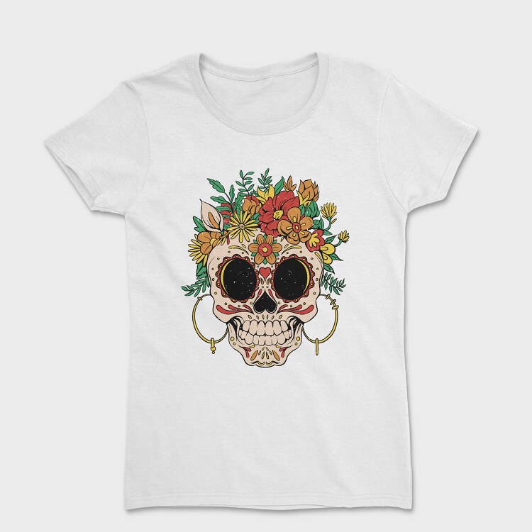 Skull Traditional Flowers, Tricou Femei