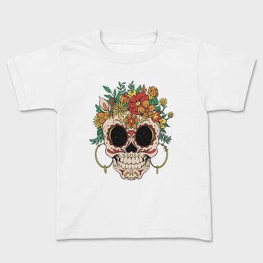 Skull Traditional Flowers, Tricou Copii