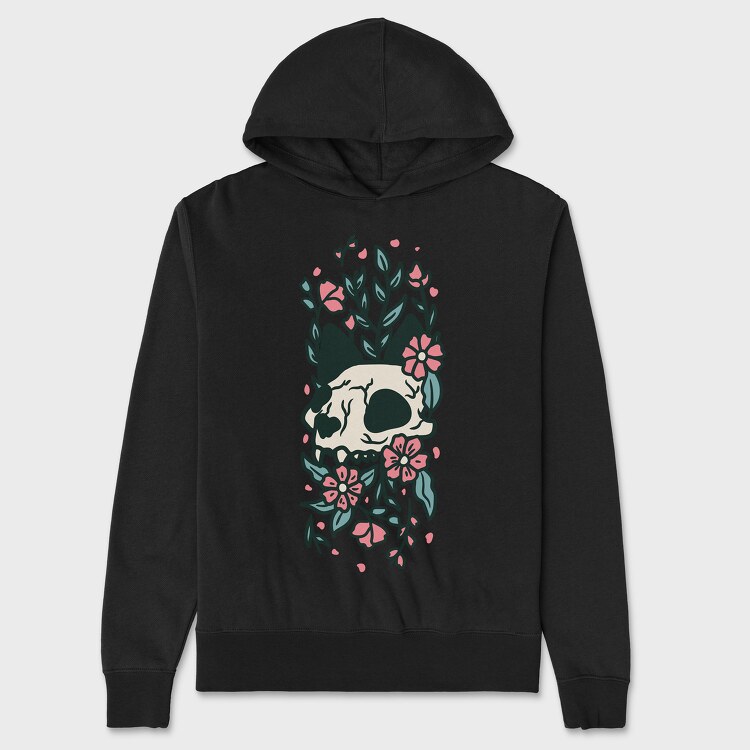 Flowers Cat Skull, Hanorac Oversize Barbati (Unisex)