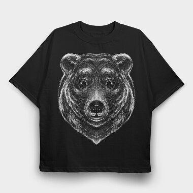 Monochrome Portrait Bear, Tricou Oversize Barbati (Unisex)