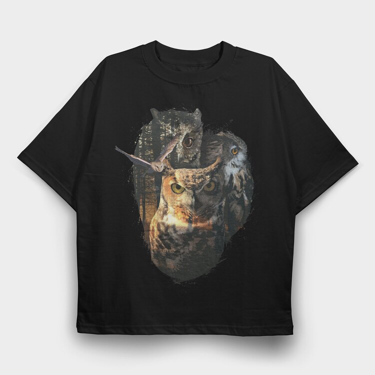 Owls Forest, Tricou Oversize Barbati (Unisex)