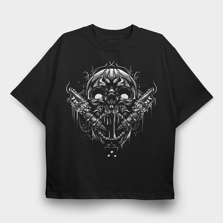Skull Tattoo Machine, Tricou Oversize Barbati (Unisex)