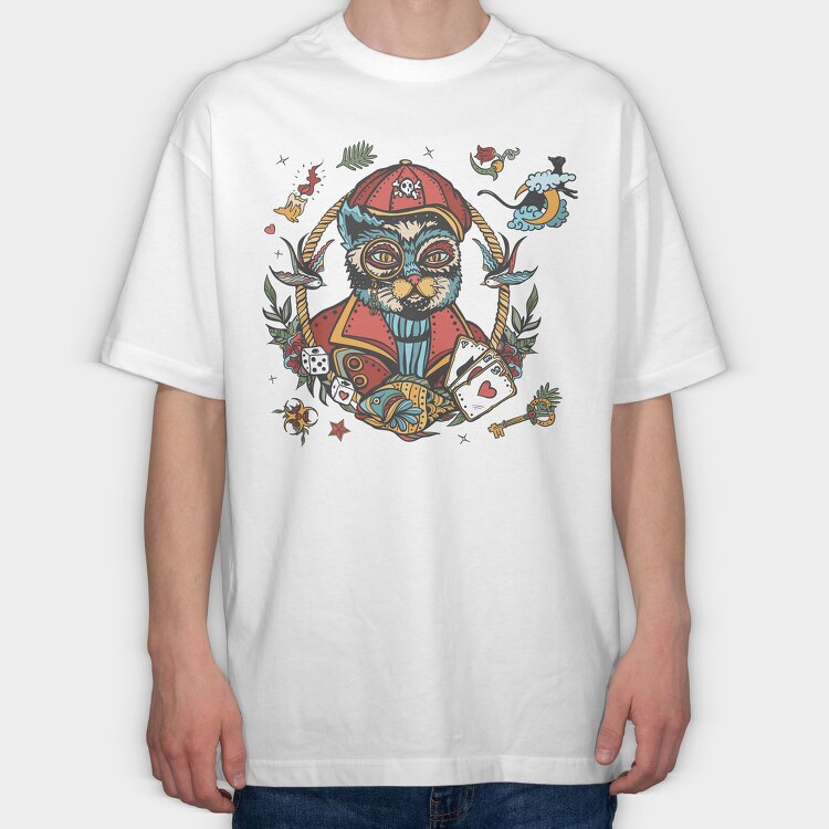 Cat Pirate Dreams, Tricou Oversize Barbati (Unisex)